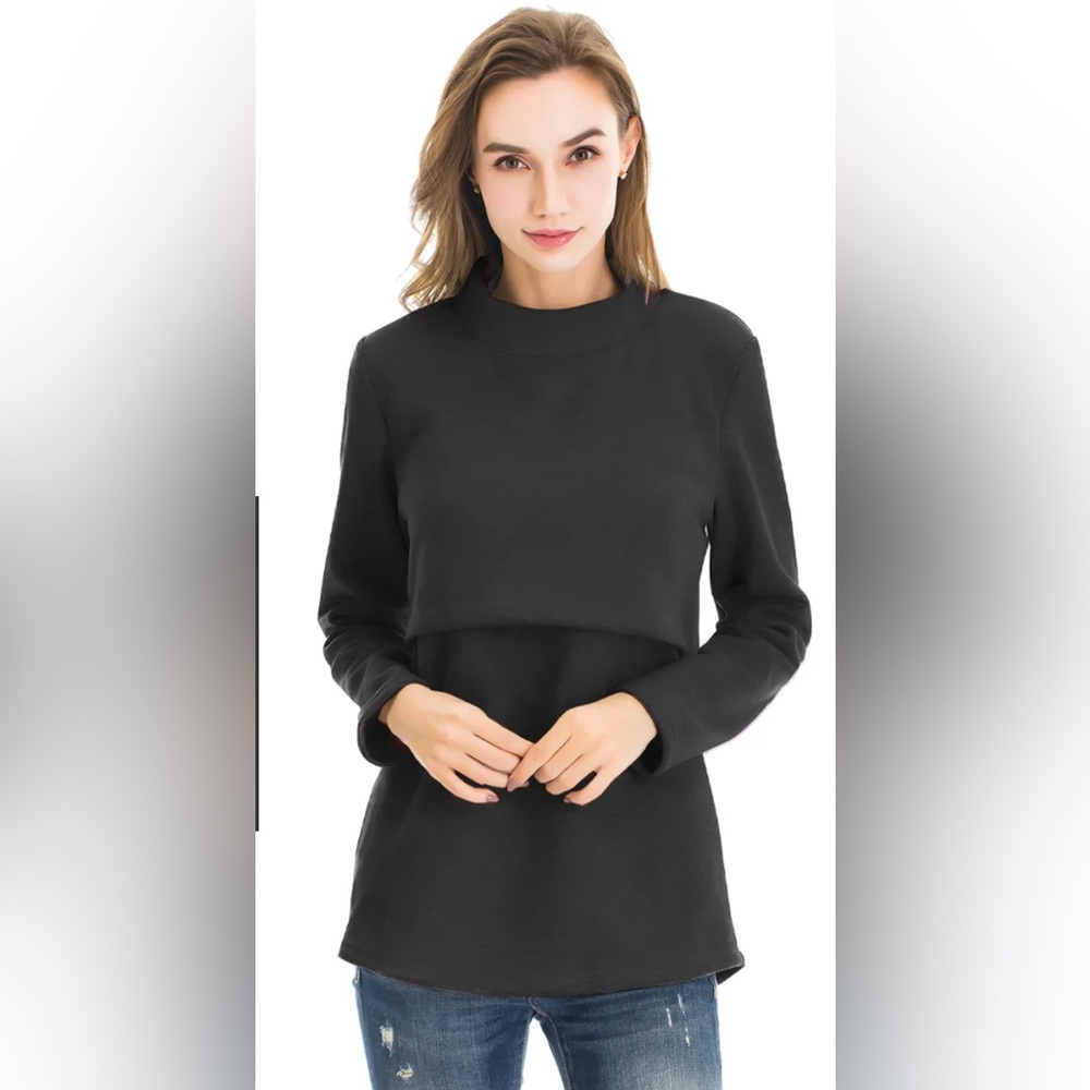 Black Nursing Fleece Sweater Sweatshirt Breastfeeding Shirt Size Small
